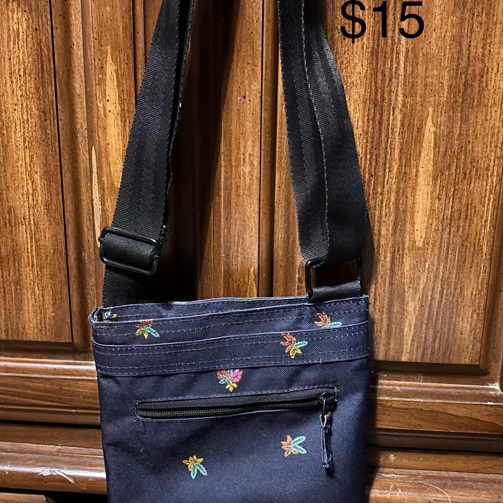 Ron Jon Black Crossbody Bag with Embroidered Accents